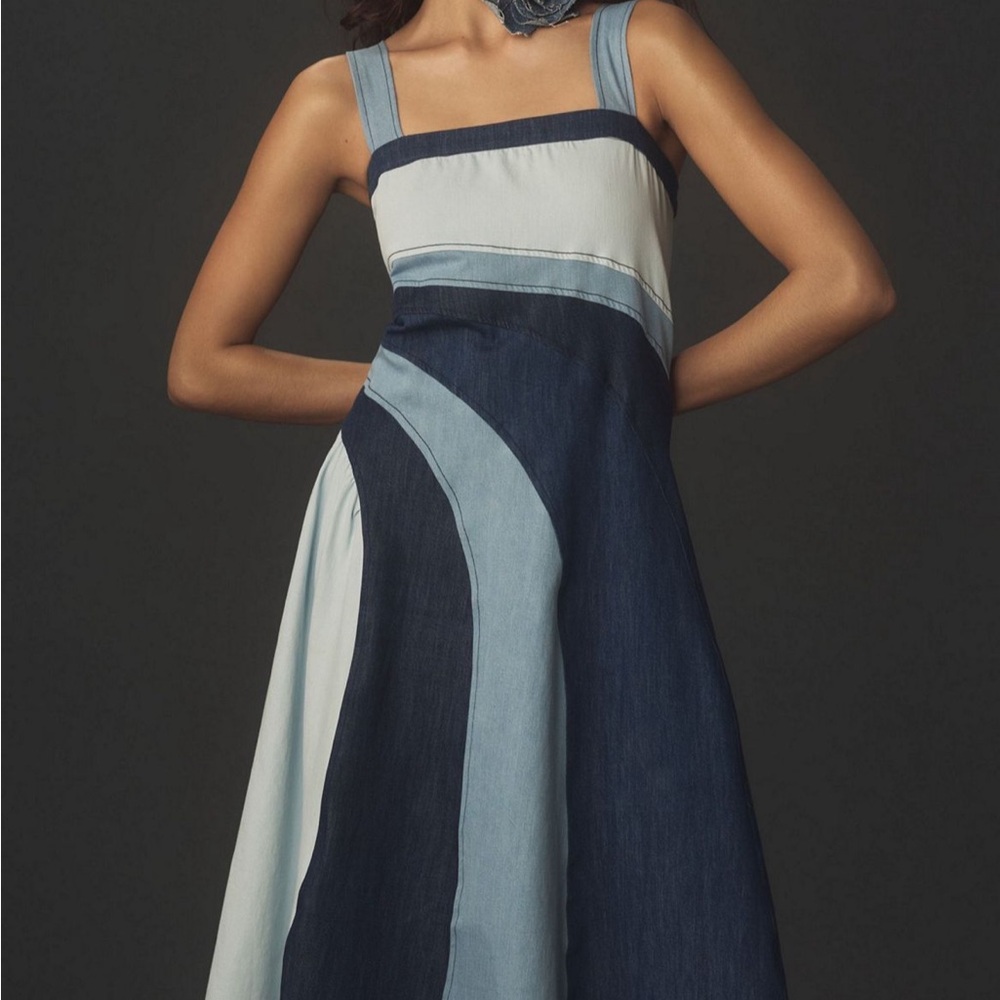 NWT Elegant Denim Blue Colorblock Dress